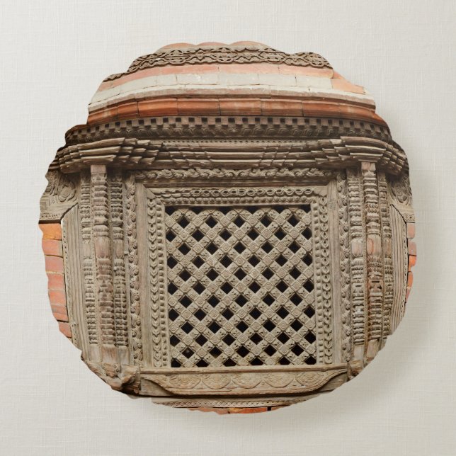 Almofada Redonda Janela antiga no pátio Nasal Chowk de Hanuman (Frente)