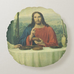 Almofada Redonda Jantar Antigo em Emaús com Jesus Cristo