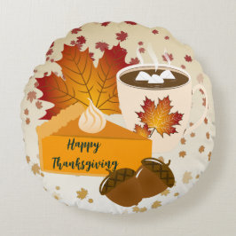 Almofada Redonda Janto de Ação de Graças Cuisine Pumpkin Pie Hot Ch