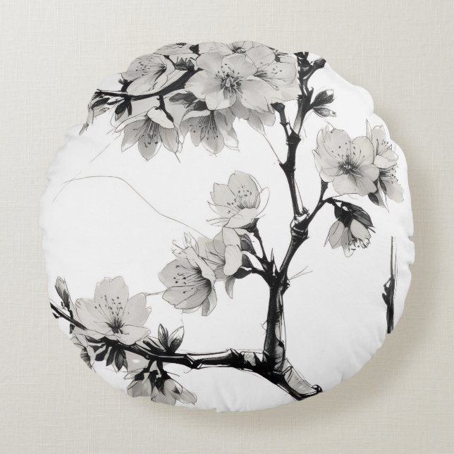 Almofada Redonda Japanese Cherry Blossom Sakura (Frente)
