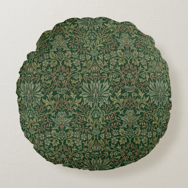 Almofada Redonda Jardim de Flores William Morris - Verdes (Frente)