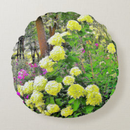 Almofada Redonda Jardim de Hydrangea do Chartreuse Green Limelight