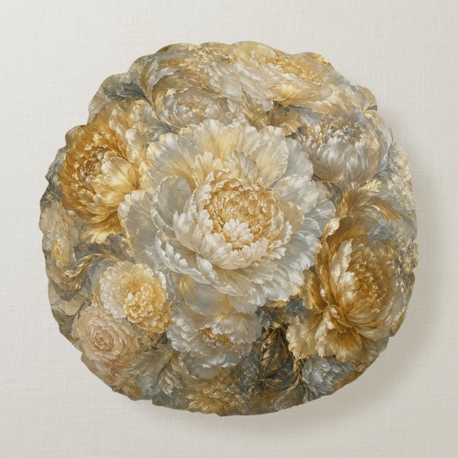 Almofada Redonda Jardim de Marfim Dourado (Frente)