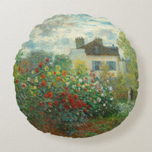 Almofada Redonda Jardim do Artista Monet em Argenteuil Pintura