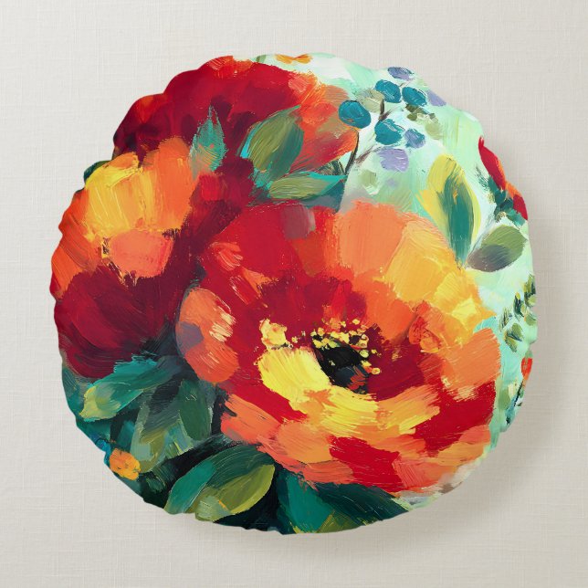 Almofada Redonda Jardim Floral Bloom Vibrant (Frente)