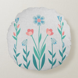 Almofada Redonda Jardim Floral Perfeito – Azul-turquesa e Rosa