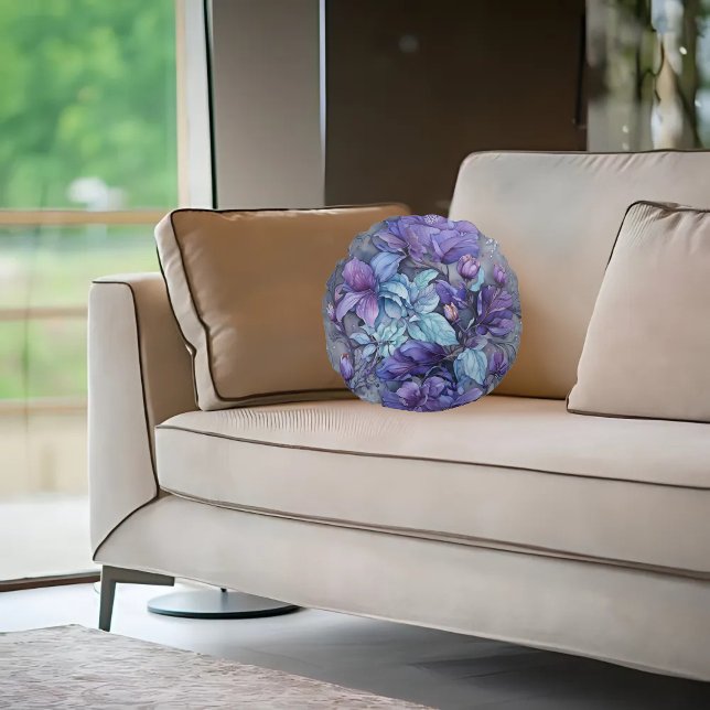 Almofada Redonda Jardim Periwinkle (Criador carregado)