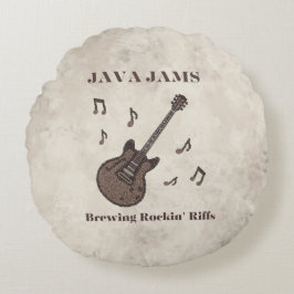 Almofada Redonda Java Jams-Brewing Rockin' Riffs-Café-Guitarra-