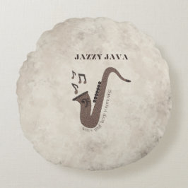 Almofada Redonda Java Jazzy - Grãos de Café - Saxofone-