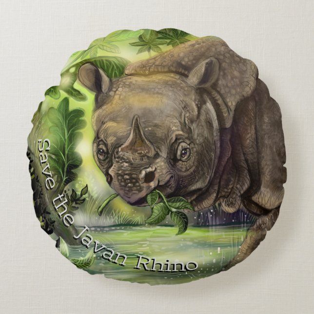 Almofada Redonda Javan Rhino Art (Frente)