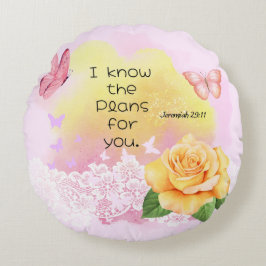 Almofada Redonda Jeremiah 29:11 Bíblia Verso Borboleta Amarela Rosa