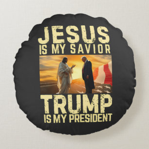 Almofada Redonda Jesus Trump - Jesus É Meu Senhor Salvador