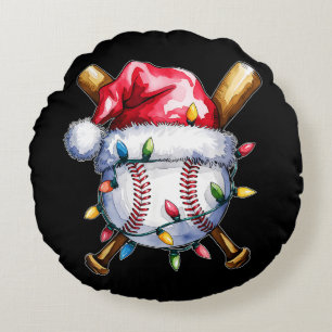 Almofada Redonda Jogador de Beisebol Chapéu de Papai Noel 