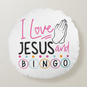 Almofada Redonda Jogador de Bingo Jesus Fé Cristão Eu Amo Jesus An