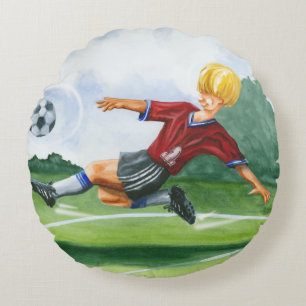 Almofada Redonda Jogador de futebol batendo uma bola por Jay Throck