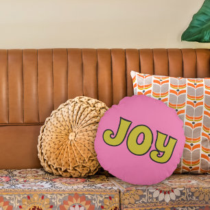 Almofada Redonda Joy Pink e Verde limão Retro Natal