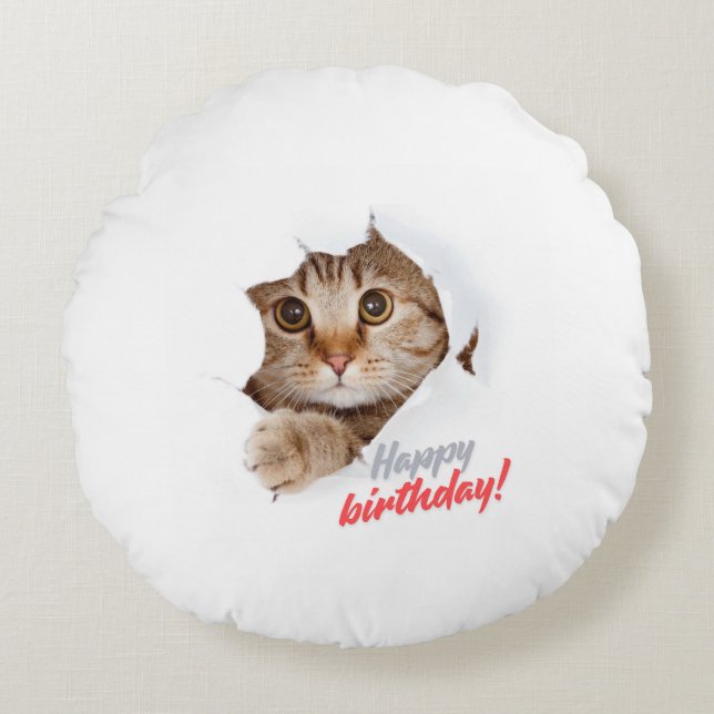 Almofada Redonda "Joyful Moments! Happy Birthday Throw Pillow" (Frente)