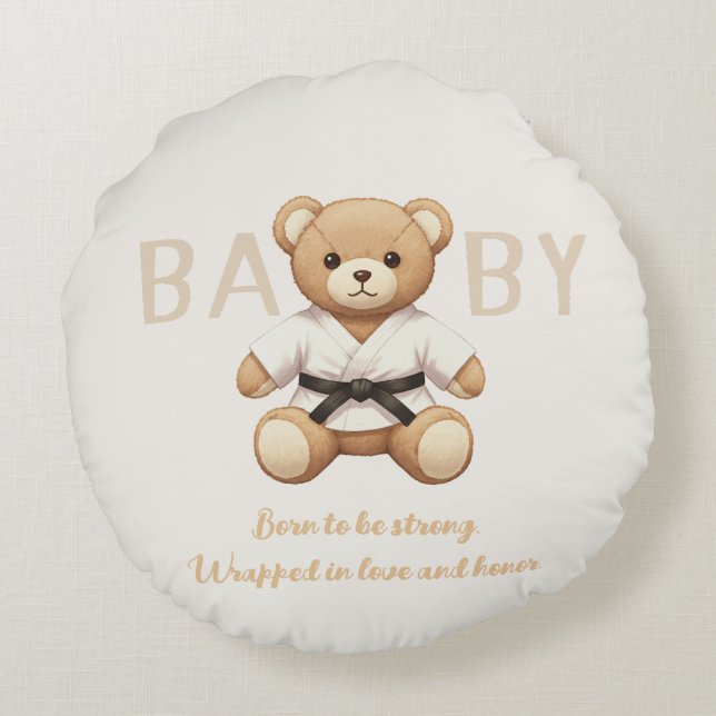 Almofada Redonda Judo Black Belt Bear Baby Shower Collection (Verso)