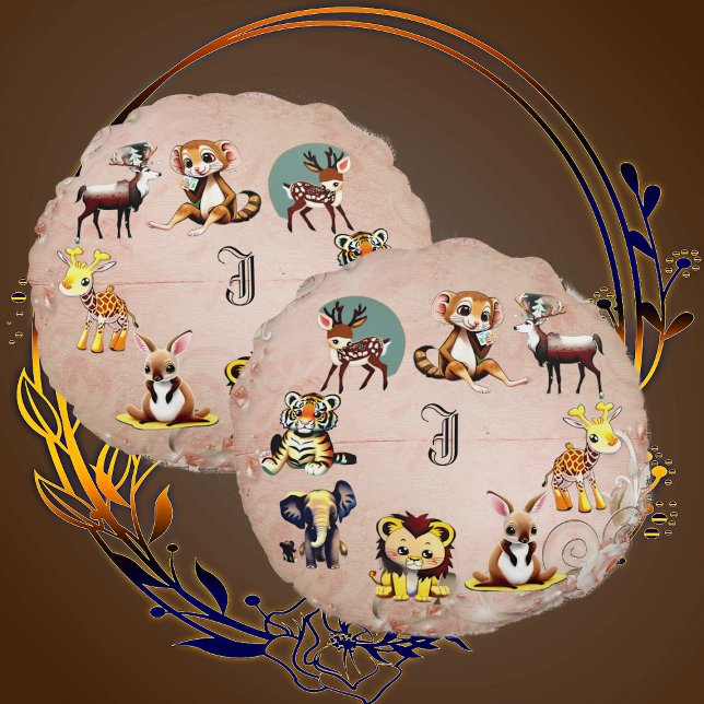 Almofada Redonda Jungle Safari Animal Kingdom Woodland Monograma Ki (Jungle Safari Animal Kingdom Woodland Monogram Kid Round Pillow)