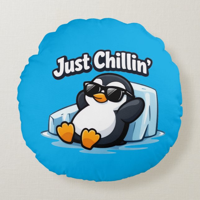 Almofada Redonda JUST CHILLING PINGUIN Throw Pillow (Frente)