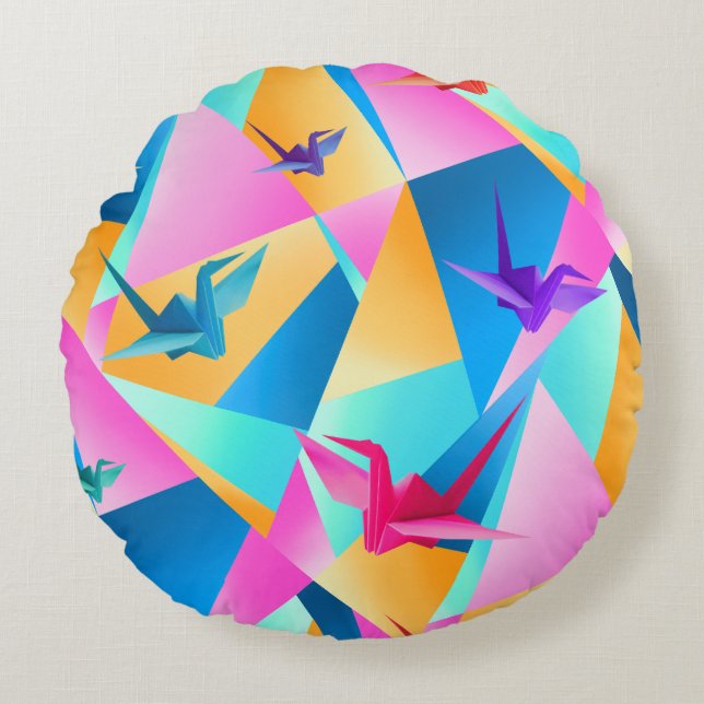 Almofada Redonda Kaleidoscópio de Origami (Frente)