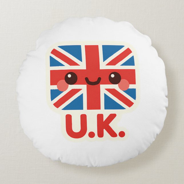 Almofada Redonda Kawaii British Flag - Cute UK Design (Frente)