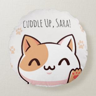 Almofada Redonda Kawaii Cat Joy Travesseiro