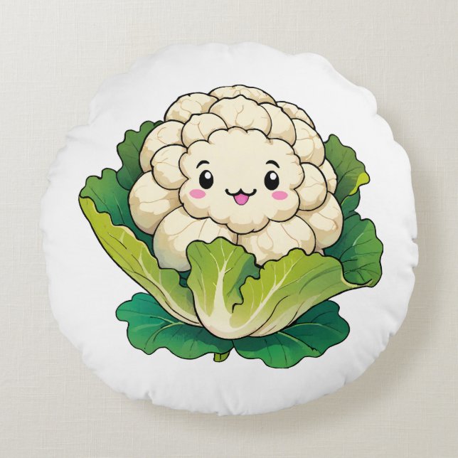 Almofada Redonda Kawaii Cauliflower (Frente)
