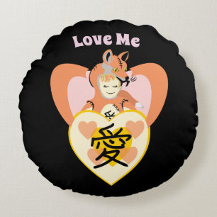 Almofada Redonda Kawaii Foxy Cosplay Love Heart
