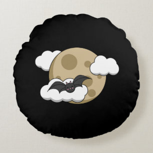 Almofada Redonda Kawaii Happy Bat Voando em Lua Cheia