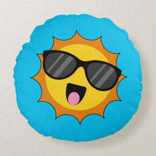 Almofada Redonda Kawaii Happy Sun com óculos escuros