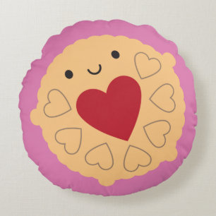 Almofada Redonda Kawaii Jammie Dodger Biscuit Reversible