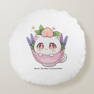 Almofada Redonda Kawaii Peach Cat em Lavanda Teacup Travesseiro dec