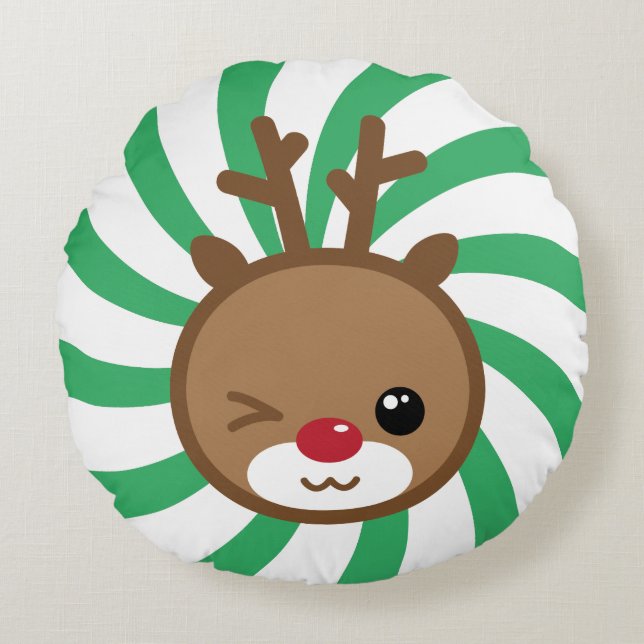 Almofada Redonda Kawaii Reindeer Round Travesseiro Pouf (Frente)