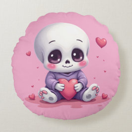 Almofada Redonda Kawaii Skeleton Holding Heart