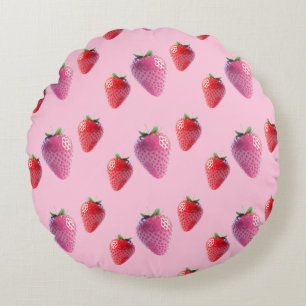 Almofada Redonda Kawaii Strawberry Berry Sweet Pink e Fruta Vermelh
