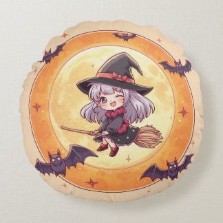 Almofada Redonda Kawaii Witch Round Pillow