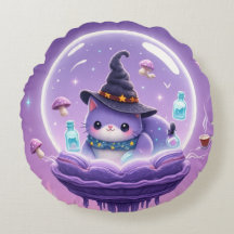 Kawaii Witch Snow Globe Round Pillow