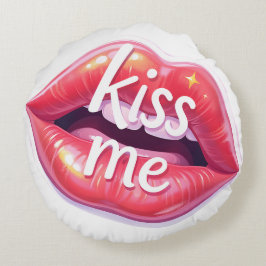 Almofada Redonda Kiss Me Glossy Red Lips Art Illustration