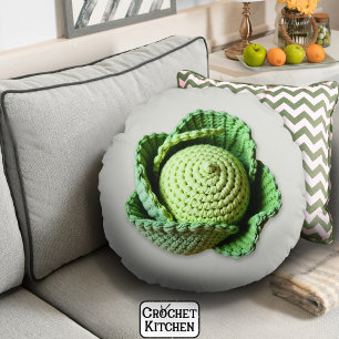 Almofada Redonda Kitsch Modern Green Granny Garden Crochet Cabbage