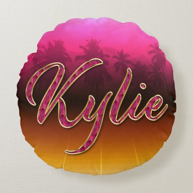 Almofada Redonda Kylie Vorname Name golden pink Kissen (Frente)