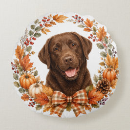 Almofada Redonda Labrador Chocolate Outono