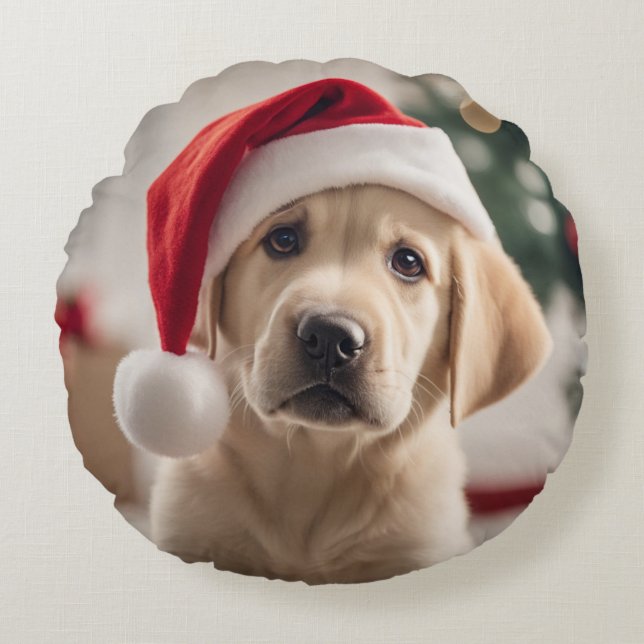 Almofada Redonda Labrador Retriever Christmas (Frente)