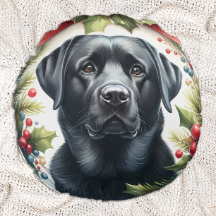 Almofada Redonda Labrador Retriever Holiday Wreath Christmas Dog