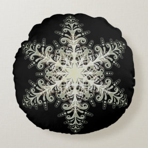 Almofada Redonda Lace gelado em flocos de neve inverno branco e pre
