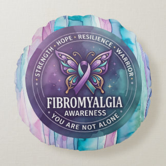 Almofada Redonda Laço Borboleta de Conscientização da Fibromialgia