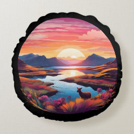 Almofada Redonda Lago Ewe Sunset Na Escócia