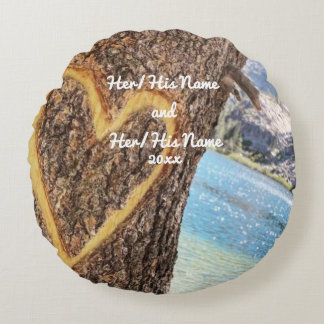 Almofada Redonda Lago Tahoe Blue Water Tree Heart Love
