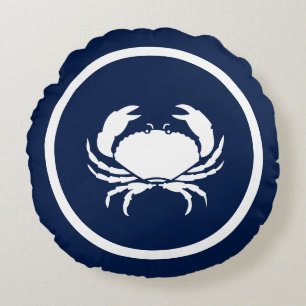 Almofada Redonda Lagosta Marinho azul-branca CRAB