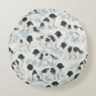 Almofada Redonda Landseer Newfoundland dog watercolor